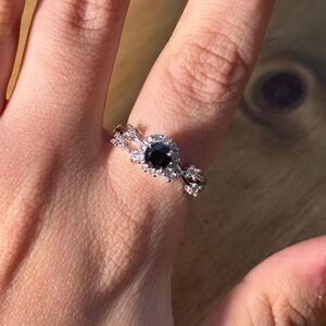 Black moissanite ring size adjustable 6-12 white gold plated